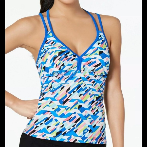 NWT Go Gossip Tankini Swim Top Small or Medium Crossed Signals Racerback Blue - Picture 3 of 14